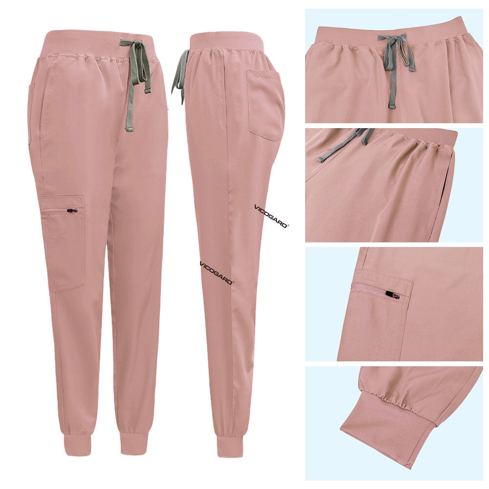 Detail of Pink jogger pants with Vicogard embroidery and zipper cargo pocket