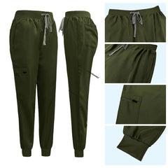 Detail of Army Green jogger pants with Vicogard embroidery and zipper cargo pocket