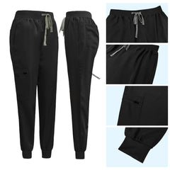 Detail of Black jogger pants with Vicogard embroidery and zipper cargo pocket