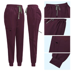 Detail of Burgundy jogger pants with Vicogard embroidery and zipper cargo pocket