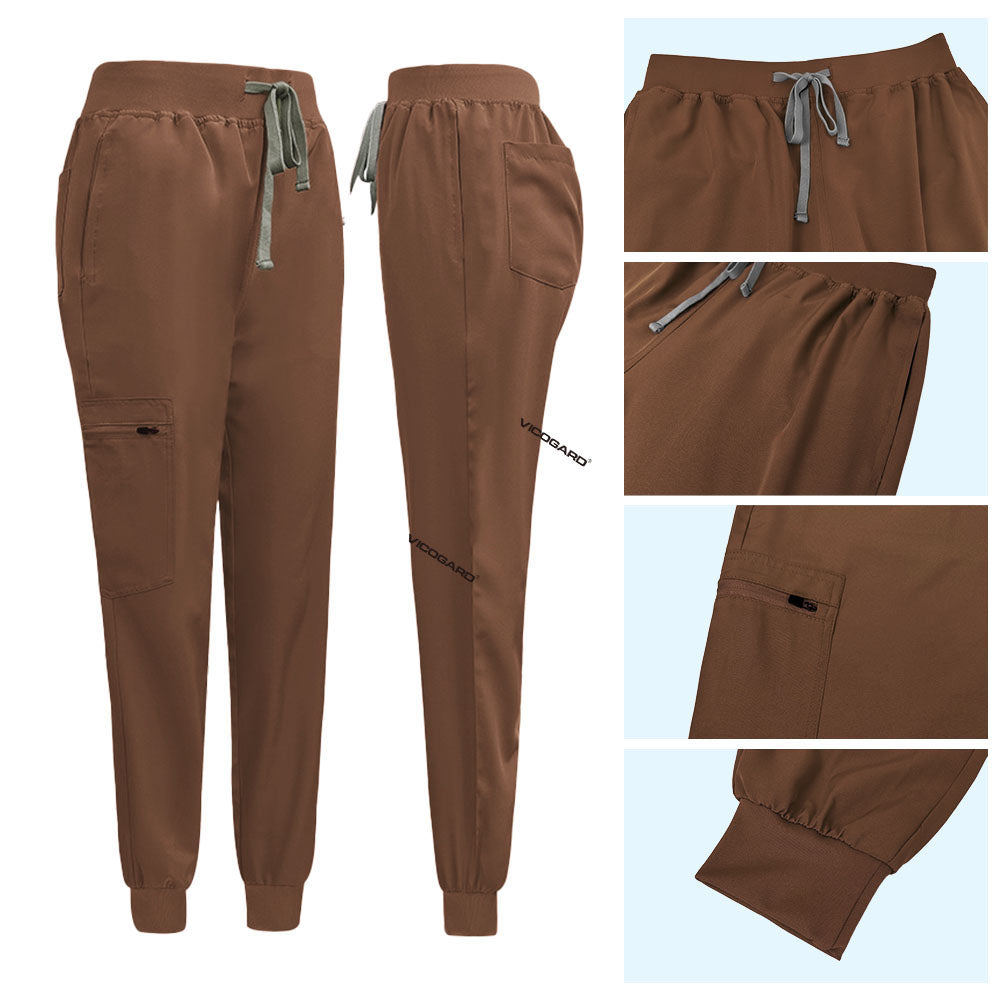 Detail of Coffee jogger pants with Vicogard embroidery and zipper cargo pocket