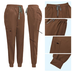 Detail of Coffee jogger pants with Vicogard embroidery and zipper cargo pocket