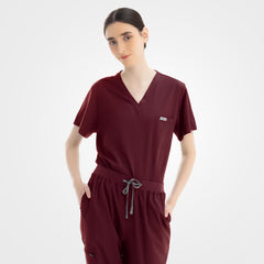 Vicogard® wine red aesthetic jogger scrub set on model