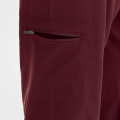 Wine red scrub pants outward-opening secure zippered thigh compartment
