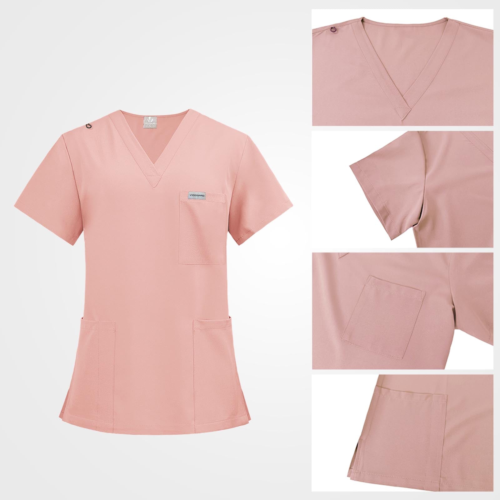 Pink V-neckline with right shoulder badge loop