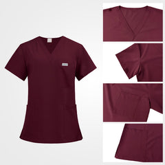 Elegant V-neckline with right shoulder badge loop in burgundy