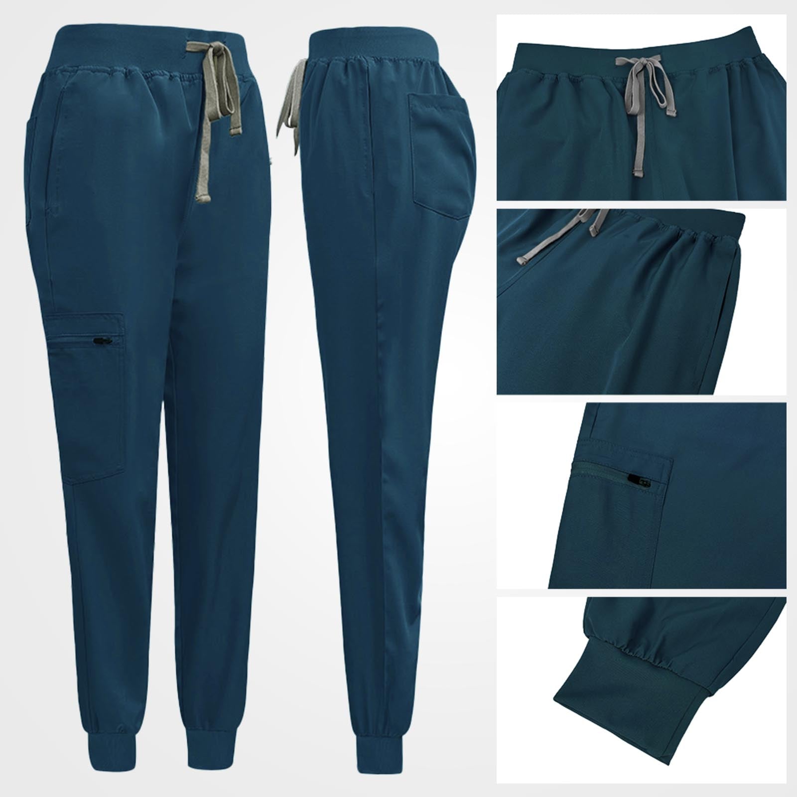 Jogger scrub pants flexible ribbed waistband and drawstring detail