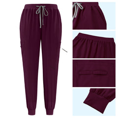 Detail of Burgundy active jogger pants with elastic waistband and durable side pocket