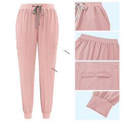 Detail of Pink active jogger pants with elastic waistband and durable side pocket