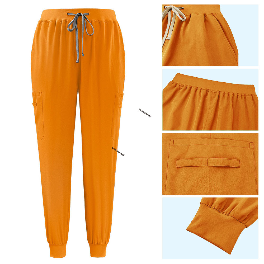 Detail of Mango Yellow active jogger pants with elastic waistband and durable side pocket