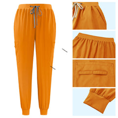 Detail of Mango Yellow active jogger pants with elastic waistband and durable side pocket