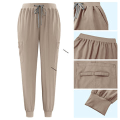 Detail of Apricot active jogger pants with elastic waistband and durable side pocket