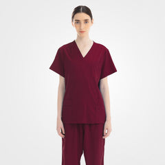 Burgundy scrubs for women set elegant fit on model