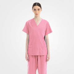 Pink nursing scrubs for women set on model