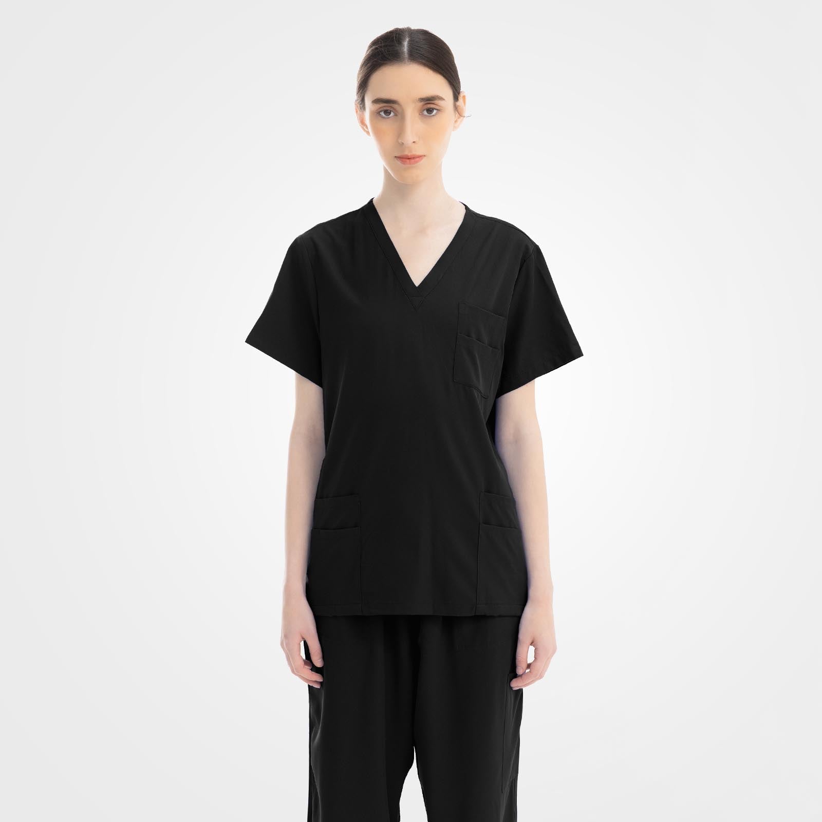 Black scrubs sets for women professional fit on model