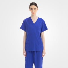 Royal blue nursing scrubs for women set on model