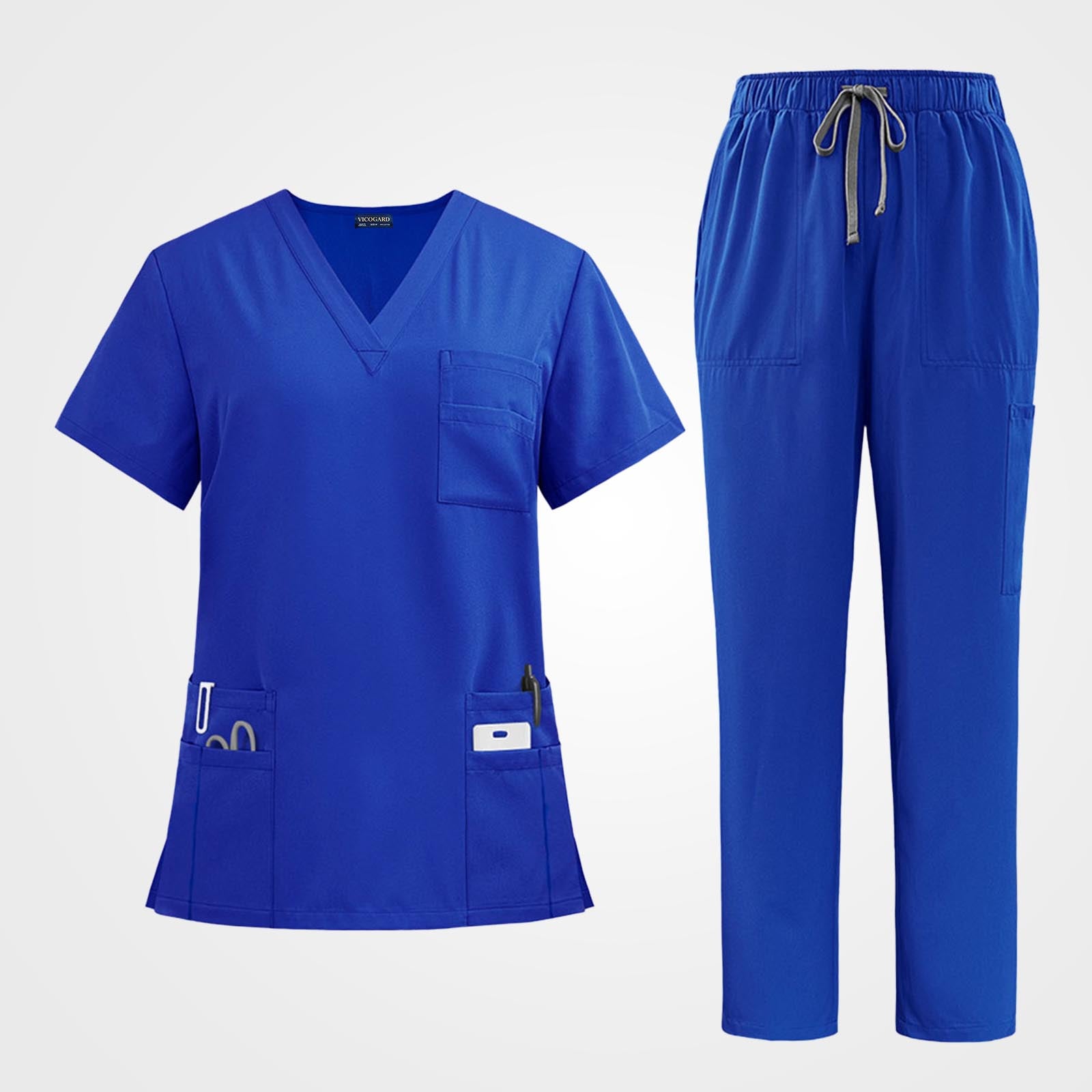 Royal blue medical scrub sets women flat lay