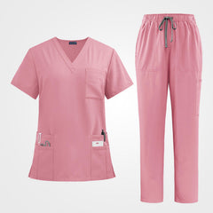 Vibrant pink medical scrub sets women flat lay