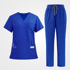 Royal blue medical scrub sets women flat lay