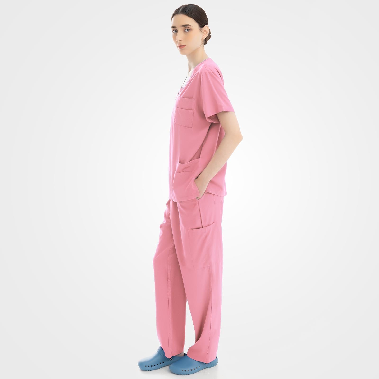 Professional cute scrubs set opposite side view
