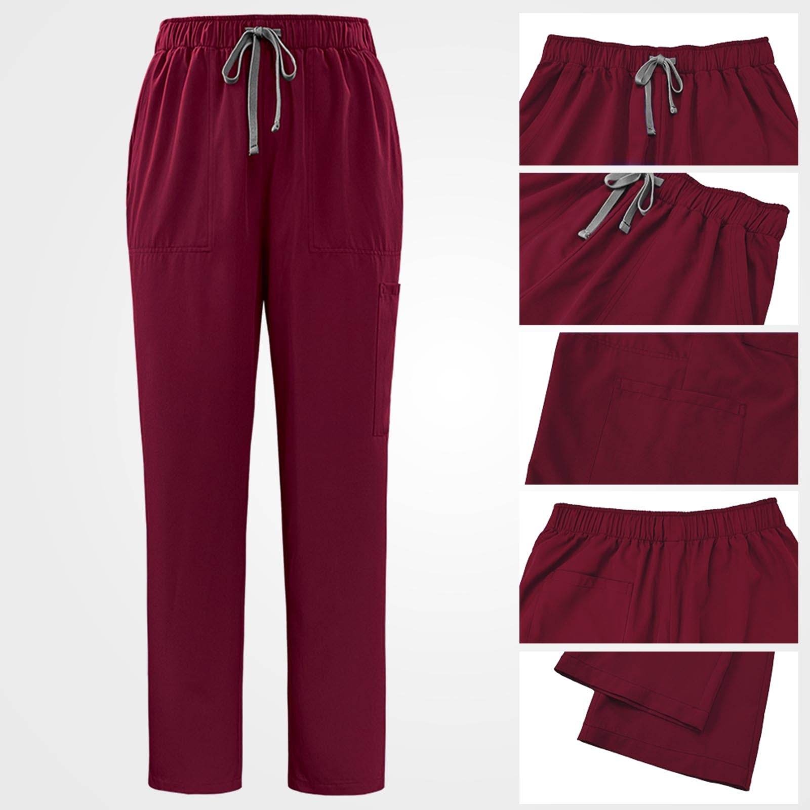 Wine red nurse uniform slanted front pocket detail