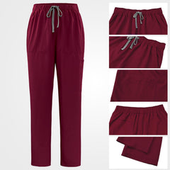 Wine red nurse uniform slanted front pocket detail