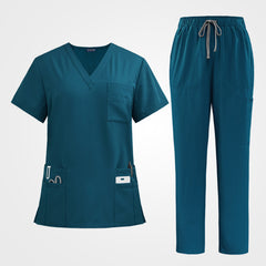 Vibrant caribbean blue medical scrub sets flat lay