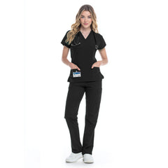 VICOGARD women's black v-neck cargo scrub set - front view