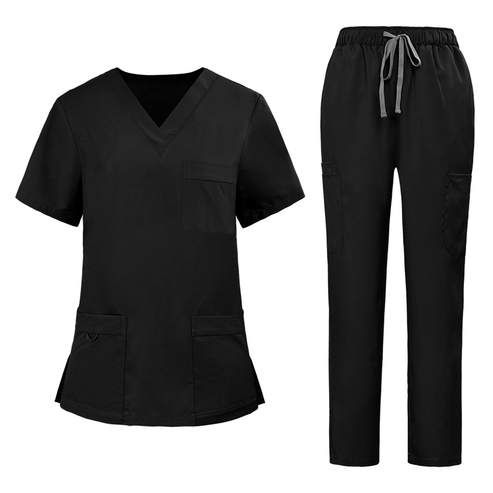 VICOGARD women's deep olive green cargo scrub set with v-neck top