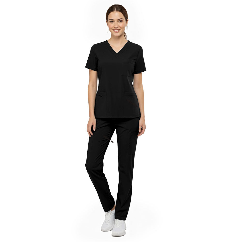 Vicogard Black sleek cargo scrubs, stain-resistant uniform for estheticians and med spas