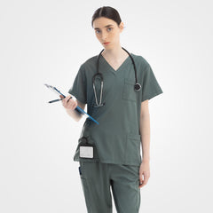 Vibrant teal Vicogard® medical scrub set model front view