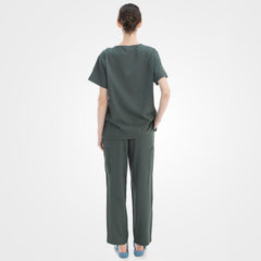 Back view of wrinkle-resistant teal medical uniform