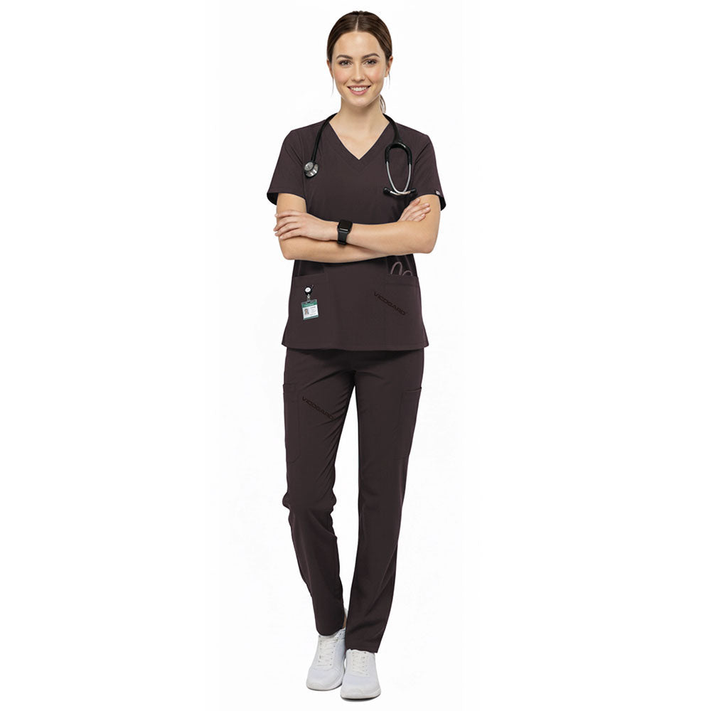 Veterinary technician wearing Chocolate performance scrubs ready for animal care