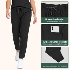 VICOGARD Women's Classic V-Neck Cargo Scrub Set -Black