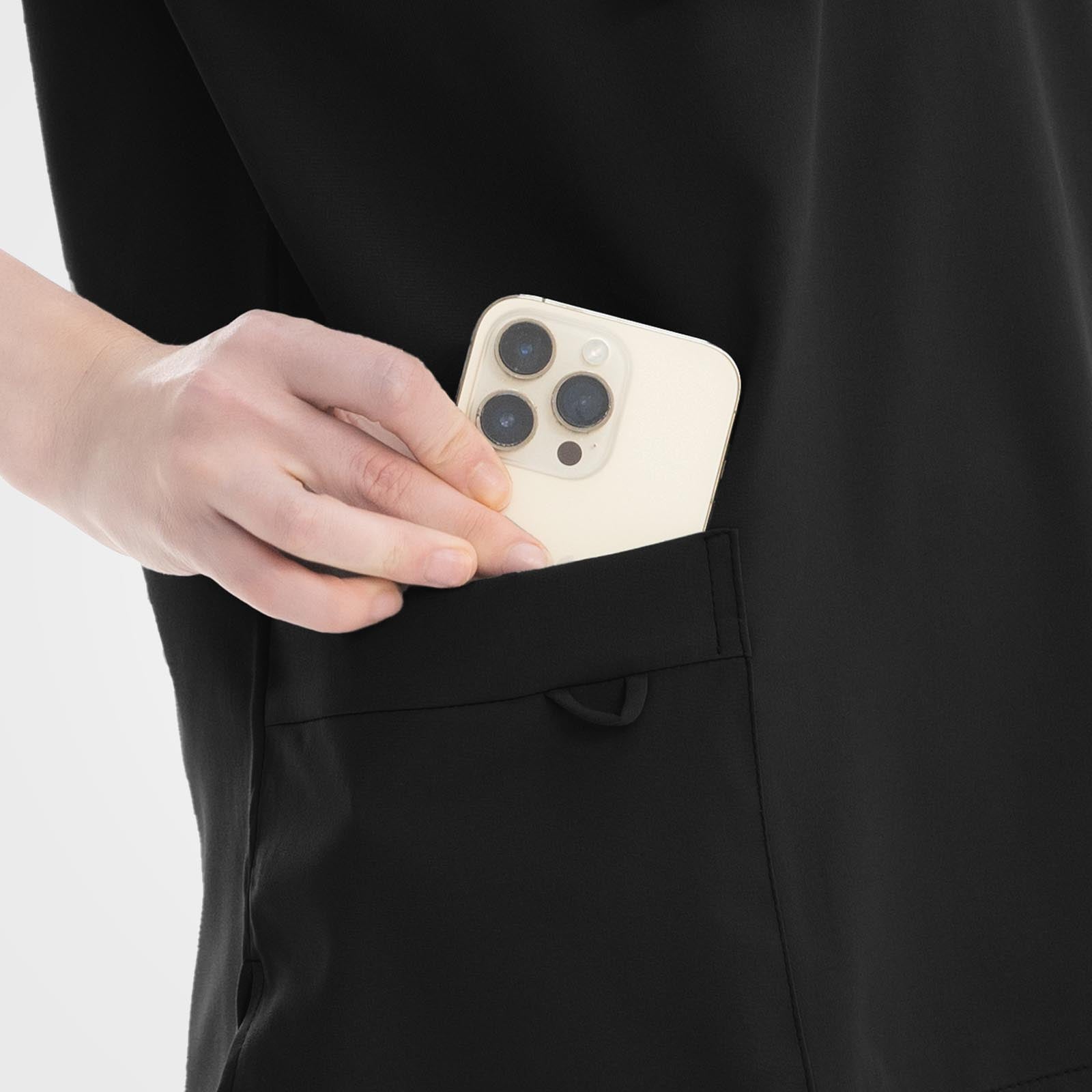 Black scrub pants double layer cargo pocket detail