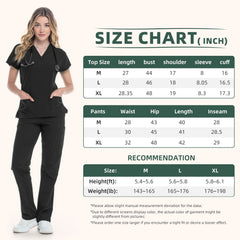 VICOGARD Women's Classic V-Neck Cargo Scrub Set -Black