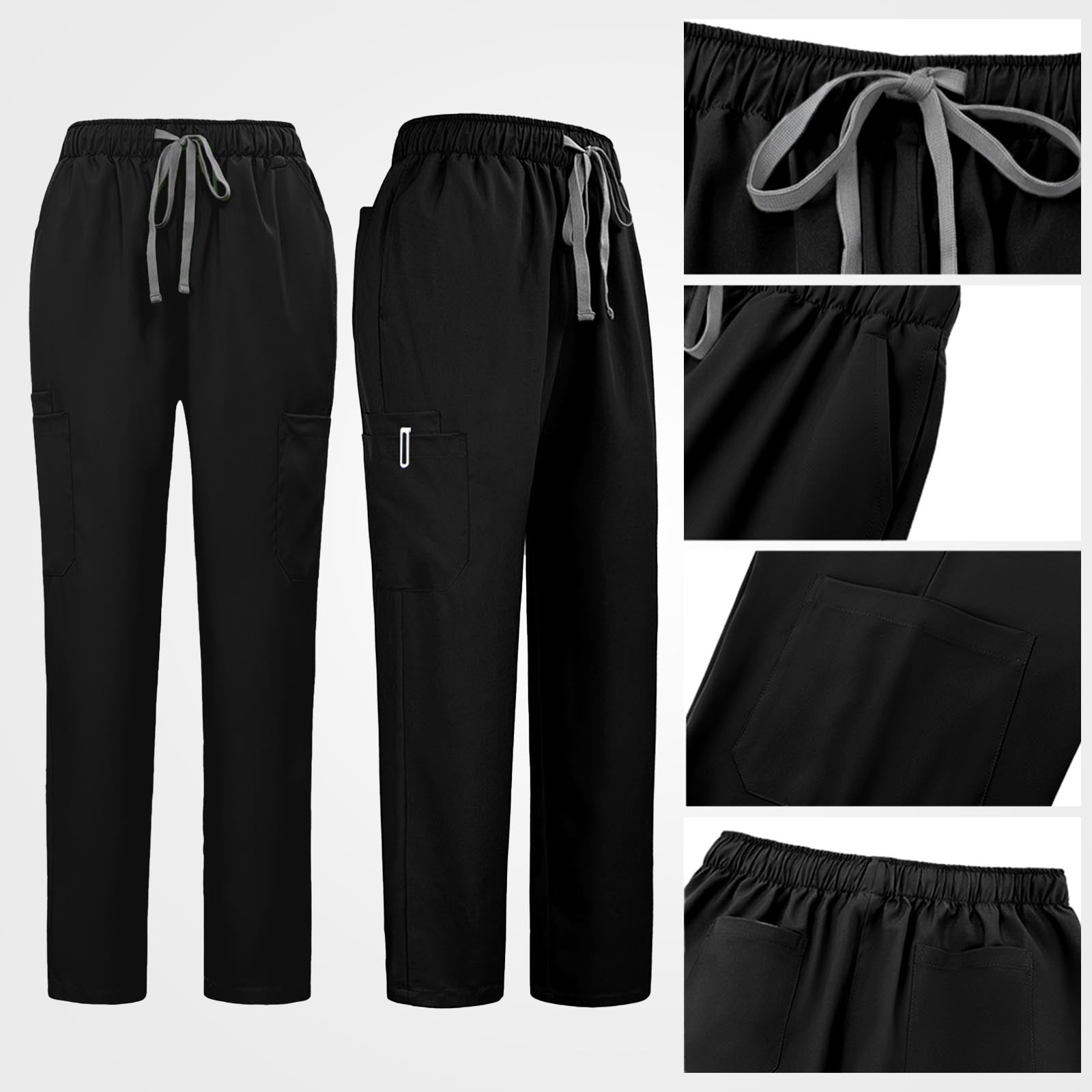 Straight leg scrub pants elastic waistband and drawstring detail