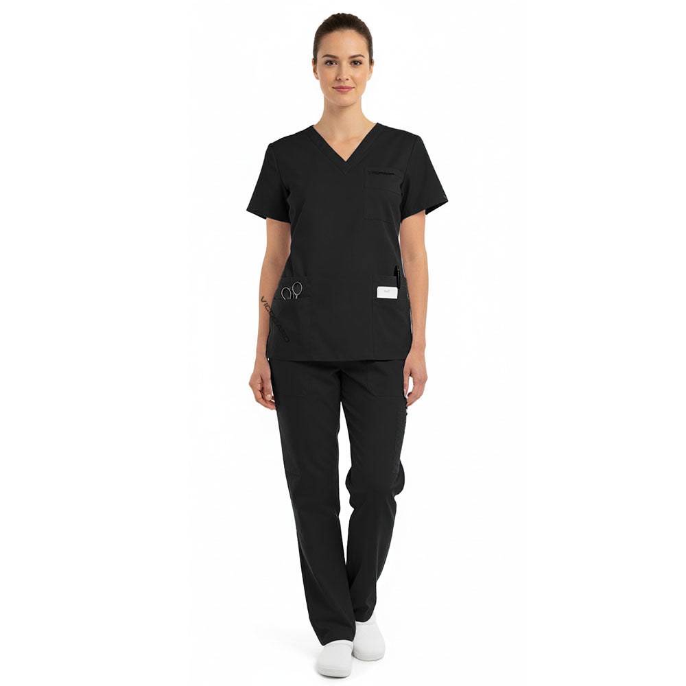 vicogard Core Unisex Scrub Set in Black (Front Model View)