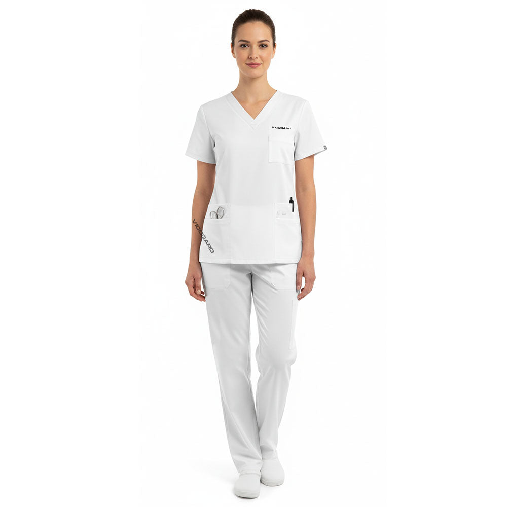 vicogard Pro Custom Unisex Scrub Set in White (Front Model View)