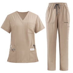vicogard Pro Custom scrub set in neutral Sand, displayed on a clean background