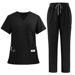 vicogard Core Unisex Scrub Set in Black (Full Set Flat Lay)