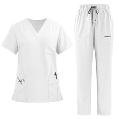 vicogard Pro Custom Unisex Scrub Set in White (Full Set Flat Lay)