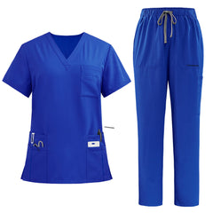 vicogard Pro Custom scrub set in vibrant Royal Blue, displayed as top and pant combo