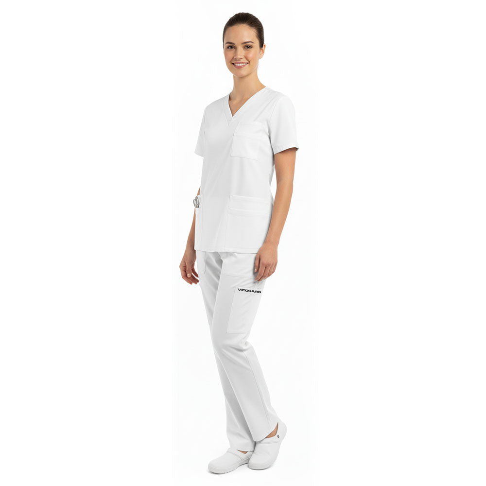 vicogard Pro Custom Unisex Scrub Set in White (Side Model View)