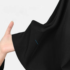 Close-up of 4-way stretch 94% Polyester 6% Spandex fabric on vicogard Black scrubs