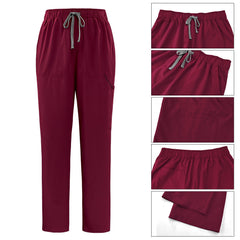 Shot of the drawstring tie and durable waistband on the Burgundy Pro scrub pants