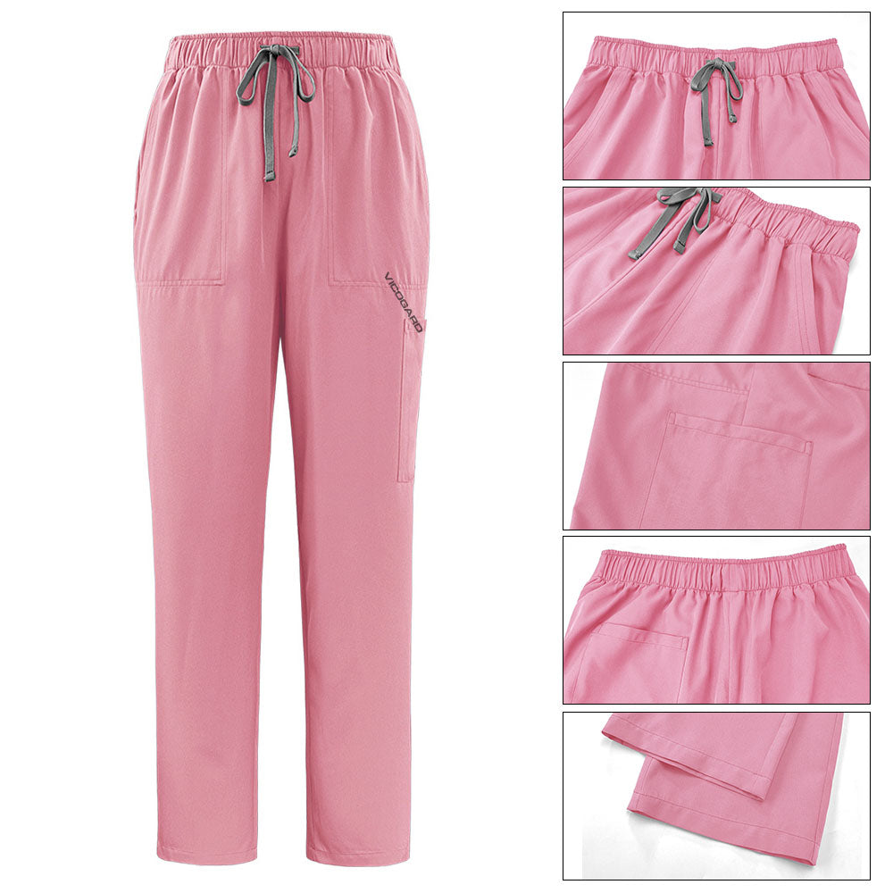 Utility pocket and drawstring detail on the Blush Pink Pro scrub pants
