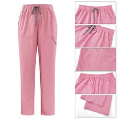 Utility pocket and drawstring detail on the Blush Pink Pro scrub pants