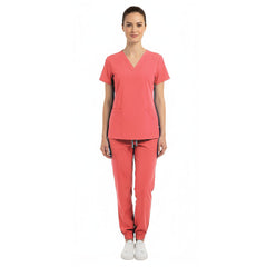 Vicogard Orange Red unisex scrub set front view, vibrant medical uniform for pediatrics and ER
