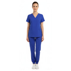 Vicogard Royal Blue unisex scrub set front view, professional medical uniform for nurses and doctors